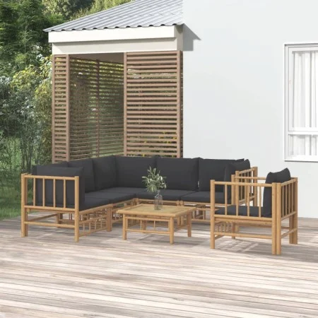 7-teiliges Gartenmöbel-Set aus Bambus mit dunkelgrauen Kissen von vidaXL, Gartensets - Ref: Foro24-3155221, Preis: 727,55 €, ...