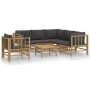 7-teiliges Gartenmöbel-Set aus Bambus mit dunkelgrauen Kissen von vidaXL, Gartensets - Ref: Foro24-3155221, Preis: 727,55 €, ...