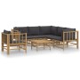 7-teiliges Gartenmöbel-Set aus Bambus mit dunkelgrauen Kissen von vidaXL, Gartensets - Ref: Foro24-3155221, Preis: 736,09 €, ...