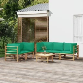 6-piece bamboo garden furniture set with green cushions by vidaXL, Garden sets - Ref: Foro24-3155154, Price: 486,36 €, Discou...