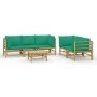 Set de muebles de jardín 6 piezas bambú con cojines verde de vidaXL, Conjuntos de jardín - Ref: Foro24-3155154, Precio: 486,3...