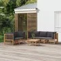 6-teiliges Gartenmöbel-Set aus Bambus mit dunkelgrauen Kissen von vidaXL, Gartensets - Ref: Foro24-3155218, Preis: 562,26 €, ...