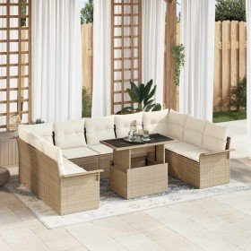 Conjunto de sofá de jardín con cojín 10 pcs Beige Poliratán
