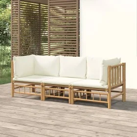 Garden furniture set 3 pieces bamboo and cream white cushions by vidaXL, Garden sets - Ref: Foro24-3155183, Price: 401,31 €, ...