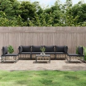 Set muebles de jardín 7 pzas y cojines ratán PE gris antracita de vidaXL, Sofás de exterior - Ref: Foro24-3186723, Precio: 56...