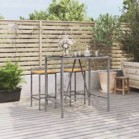 High bar table with gray PE rattan glass surface 110x70x110 cm by vidaXL, Garden tables - Ref: Foro24-362589, Price: 133,54 €...