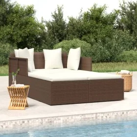 Tumbona con cojines ratán sintético marrón 182x118x63 cm de vidaXL, Camas para exteriores - Ref: Foro24-362266, Precio: 298,2...