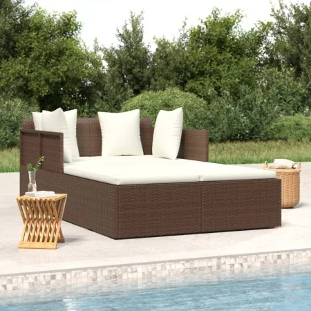 Liege mit braunen synthetischen Rattankissen 182x118x63 cm von vidaXL, Betten im Freien - Ref: Foro24-362266, Preis: 298,24 €...