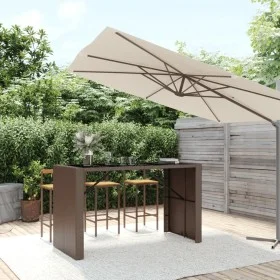 High bar table with brown PE rattan and glass surface, measuring 185x80x110 cm. by vidaXL, Garden tables - Ref: Foro24-362599...