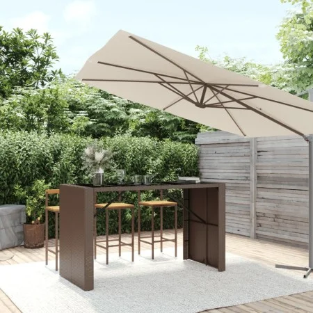 High bar table with brown PE rattan and glass surface, measuring 185x80x110 cm. by vidaXL, Garden tables - Ref: Foro24-362599...