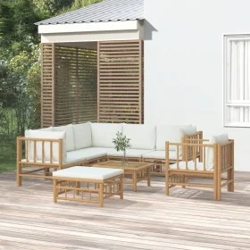 8-piece garden furniture set bamboo and cream white cushions by vidaXL, Garden sets - Ref: Foro24-3155190, Price: 922,48 €, D...