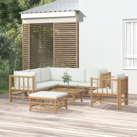 8-teiliges Gartenmöbel-Set aus Bambus und cremeweißen Kissen von vidaXL, Gartensets - Ref: Foro24-3155190, Preis: 922,48 €, R...