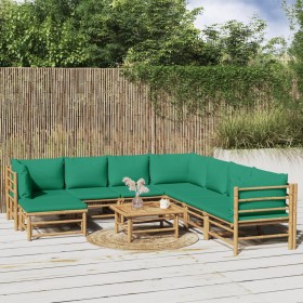 9-piece bamboo garden furniture set with green cushions by vidaXL, Garden sets - Ref: Foro24-3155164, Price: 694,44 €, Discou...