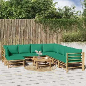 9-piece bamboo garden furniture set with green cushions by vidaXL, Garden sets - Ref: Foro24-3155164, Price: 685,03 €, Discou...