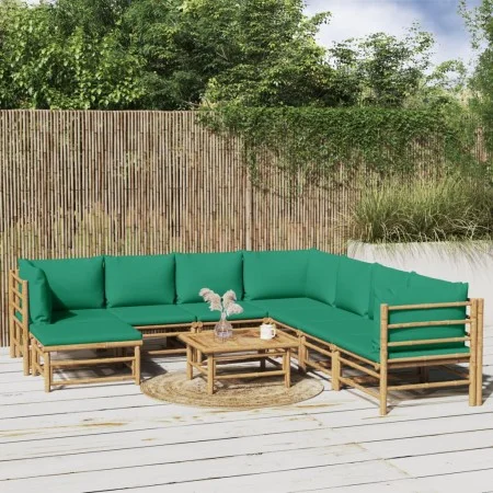 9-piece bamboo garden furniture set with green cushions by vidaXL, Garden sets - Ref: Foro24-3155164, Price: 685,03 €, Discou...