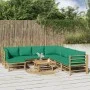 Set de muebles de jardín 9 piezas bambú con cojines verde de vidaXL, Conjuntos de jardín - Ref: Foro24-3155164, Precio: 685,0...