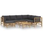 Set de muebles de jardín 8 piezas bambú con cojines gris oscuro