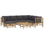 Set de muebles de jardín 8 piezas bambú con cojines gris oscuro