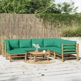 8-piece bamboo garden furniture set with green cushions by vidaXL, Garden sets - Ref: Foro24-3155159, Price: 620,97 €, Discou...