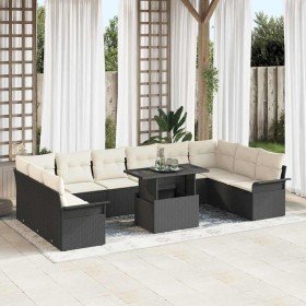 Conjunto de sofá de jardín con cojín 11 pcs Negro Poliratán Conjunto de sofá de jardín con cojín 11 pcs Negro Poliratán