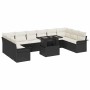 Conjunto de sofá de jardín con cojín 11 pcs Negro Poliratán