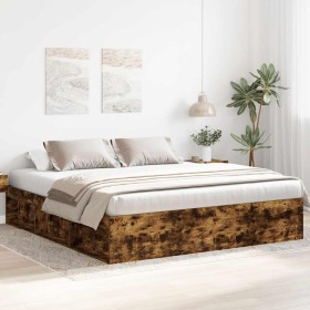 Estructura de cama roble ahumado 200x200 cm