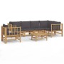 7-teiliges Gartenmöbel-Set aus Bambus mit dunkelgrauen Kissen von vidaXL, Gartensets - Ref: Foro24-3155237, Preis: 736,09 €, ...