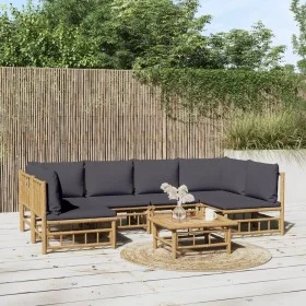 7-teiliges Gartenmöbel-Set aus Bambus mit dunkelgrauen Kissen von vidaXL, Gartensets - Ref: Foro24-3155230, Preis: 691,65 €, ...