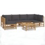 7-teiliges Gartenmöbel-Set aus Bambus mit dunkelgrauen Kissen von vidaXL, Gartensets - Ref: Foro24-3155230, Preis: 700,71 €, ...