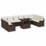 Conjunto de sofá de jardín con cojín 11 pcs Marrón Poliratán