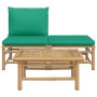 Set de muebles de jardín 3 piezas bambú con cojines verde