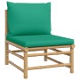 Set de muebles de jardín 3 piezas bambú con cojines verde