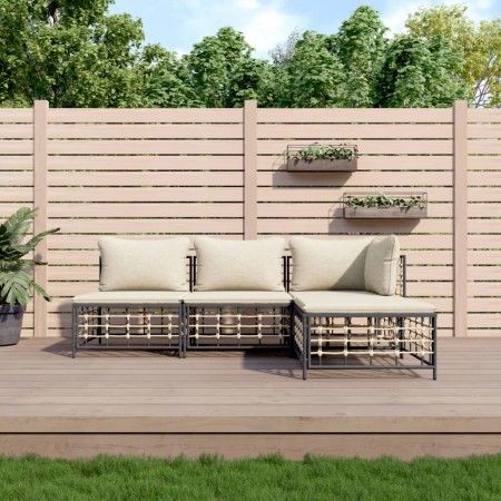 Gartenmöbel-Set 4-teilig anthrazitfarbene Kissen PE-Rattan von vidaXL, Outdoor-Sofas - Ref: Foro24-3186730, Preis: 311,76 €, ...