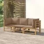 Set de muebles de jardín 3 piezas bambú y cojines gris taupe de vidaXL, Conjuntos de jardín - Ref: Foro24-3155119, Precio: 41...