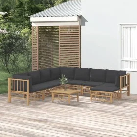 9-teiliges Gartenmöbel-Set aus Bambus mit dunkelgrauen Kissen von vidaXL, Gartensets - Ref: Foro24-3155228, Preis: 838,22 €, ...