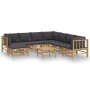 Set de muebles de jardín 9 piezas bambú con cojines gris oscuro