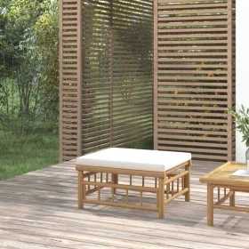 Bamboo garden footstool with cream white cushion by vidaXL, Modular outdoor sofas - Ref: Foro24-362302, Price: 95,52 €, Disco...