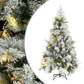 Árbol de Navidad con nieve, luces LED y piñas PVC y PE 195 cm