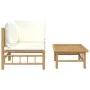 Garden furniture set 2 pieces bamboo and cream white cushions by vidaXL, Modular outdoor sofas - Ref: Foro24-362299, Price: 1...