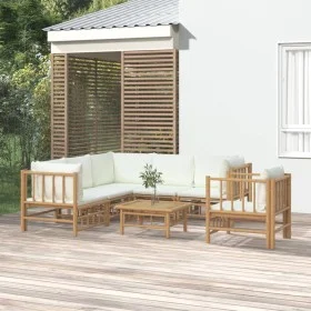 Gartenmöbel-Set 7-teilig aus Bambus und cremeweißen Kissen von vidaXL, Gartensets - Ref: Foro24-3155189, Preis: 874,08 €, Rab...