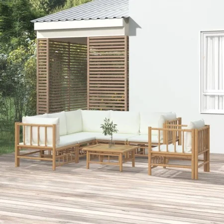 Gartenmöbel-Set 7-teilig aus Bambus und cremeweißen Kissen von vidaXL, Gartensets - Ref: Foro24-3155189, Preis: 872,41 €, Rab...