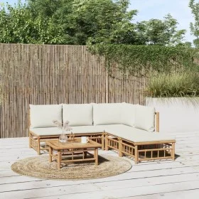 6-piece garden furniture set made of bamboo with cream white cushions by vidaXL, Garden sets - Ref: Foro24-3155199, Price: 57...