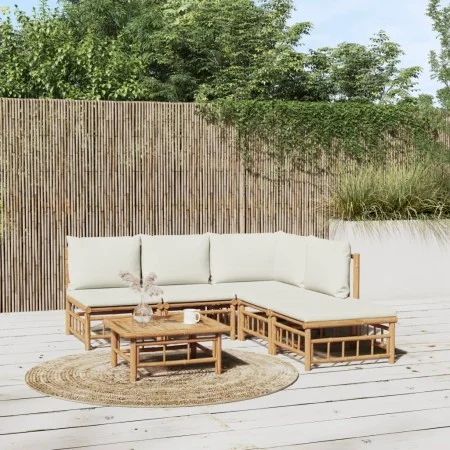 6-piece garden furniture set made of bamboo with cream white cushions by vidaXL, Garden sets - Ref: Foro24-3155199, Price: 57...