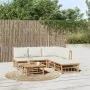 Set de muebles de jardín 6 piezas bambú y cojines blanco crema de vidaXL, Conjuntos de jardín - Ref: Foro24-3155199, Precio: ...