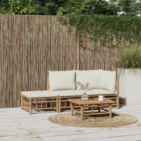 Garden furniture set 3 pieces bamboo and cream white cushions by vidaXL, Garden sets - Ref: Foro24-3155204, Price: 350,77 €, ...