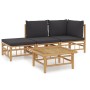 4-teiliges Gartenmöbel-Set aus Bambus mit dunkelgrauen Kissen von vidaXL, Gartensets - Ref: Foro24-3155208, Preis: 297,15 €, ...