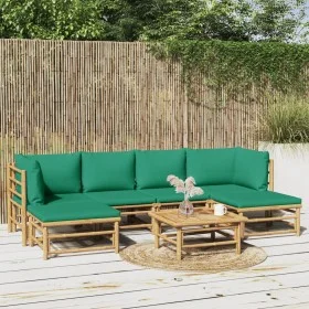 7-piece bamboo garden furniture set with green cushions by vidaXL, Garden sets - Ref: Foro24-3155165, Price: 509,19 €, Discou...