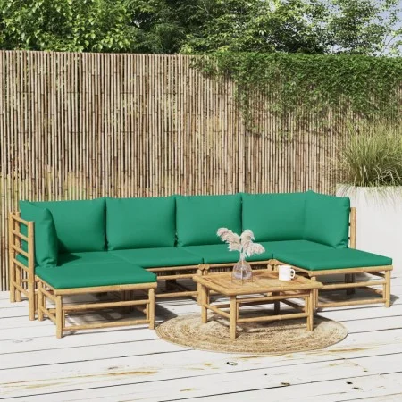 7-teiliges Gartenmöbel-Set aus Bambus mit grünen Kissen von vidaXL, Gartensets - Ref: Foro24-3155165, Preis: 509,43 €, Rabatt: %