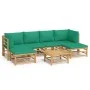 7-teiliges Gartenmöbel-Set aus Bambus mit grünen Kissen von vidaXL, Gartensets - Ref: Foro24-3155165, Preis: 509,43 €, Rabatt: %