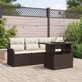 Conjunto de sofá de jardín con cojín 5 pcs Marrón Poliratán